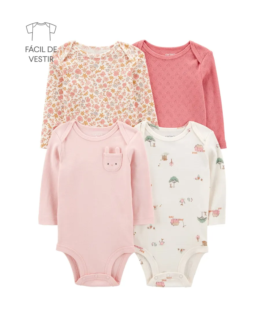 Kit body bebê 4 peças bolso interativo coelho multicor