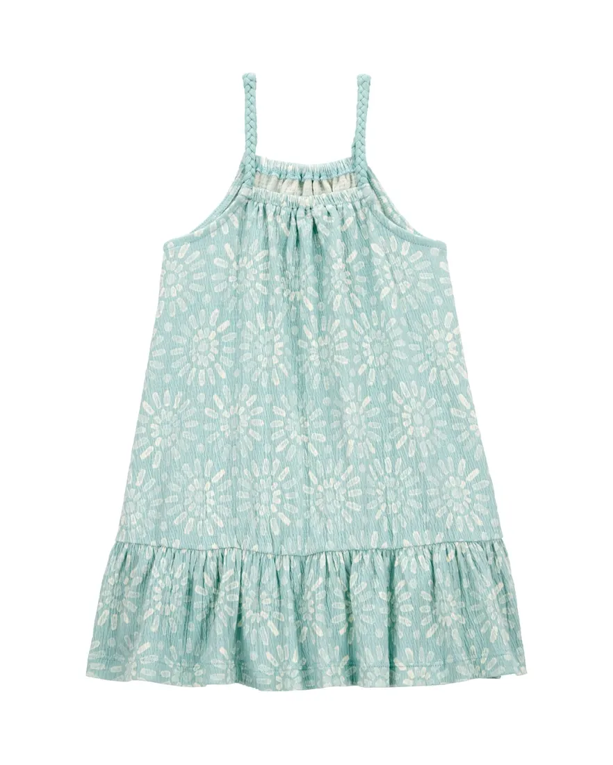 Vestido infantil evasê texturizado floral azul