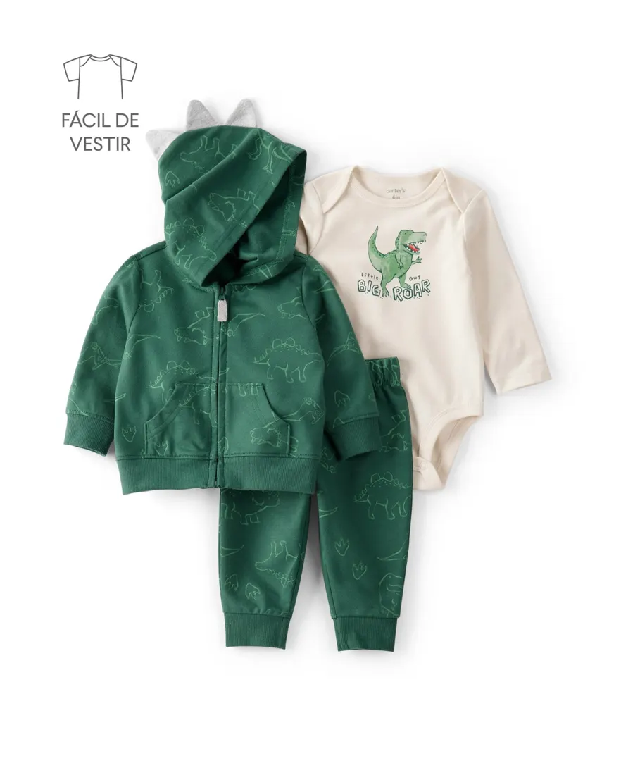 Conjunto longo bebê 3 peças dinossauro interativo - multicor