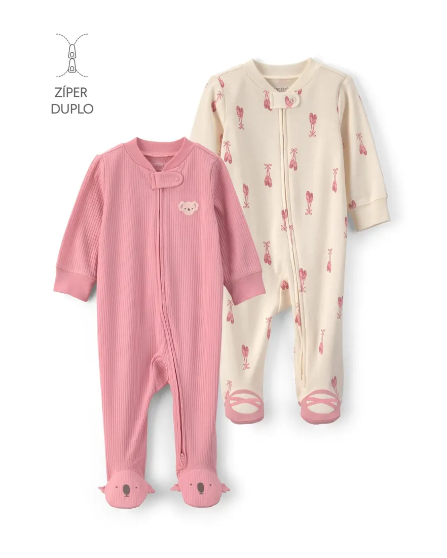 Kit macacão bebê com pezinho coala e sapatilha ballet - Multicor