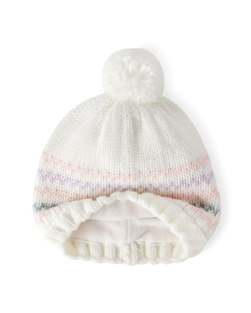 Outra vista de Touca bebê em tricot com pompom - off-white