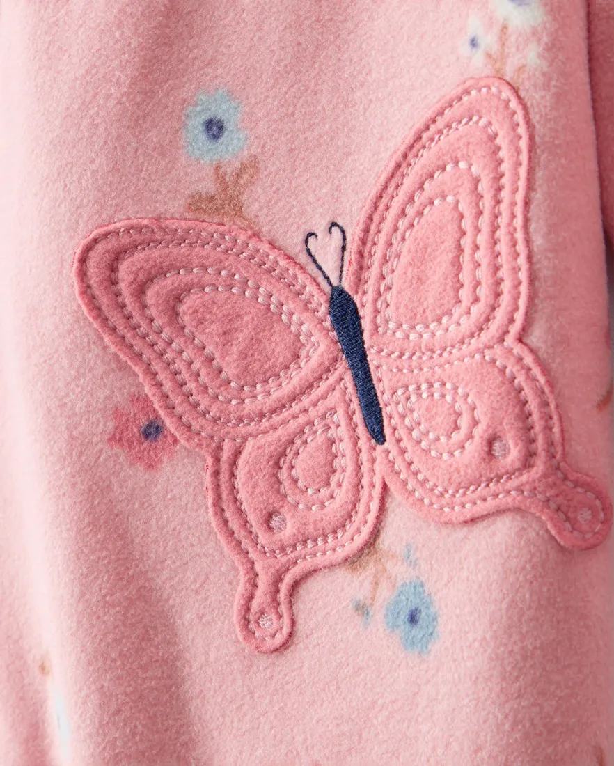 Outra vista de Macacão pijama infantil em fleece borboleta - rosa