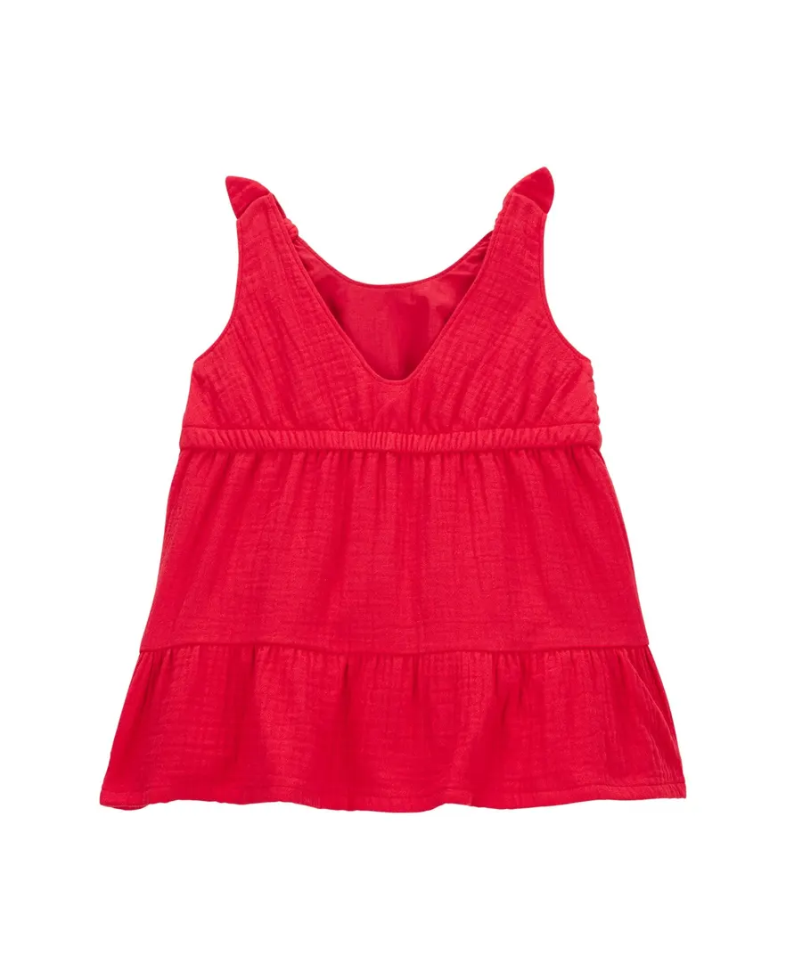 Outra vista de Vestido bebê evasê texturizado com laço e calcinha vermelho