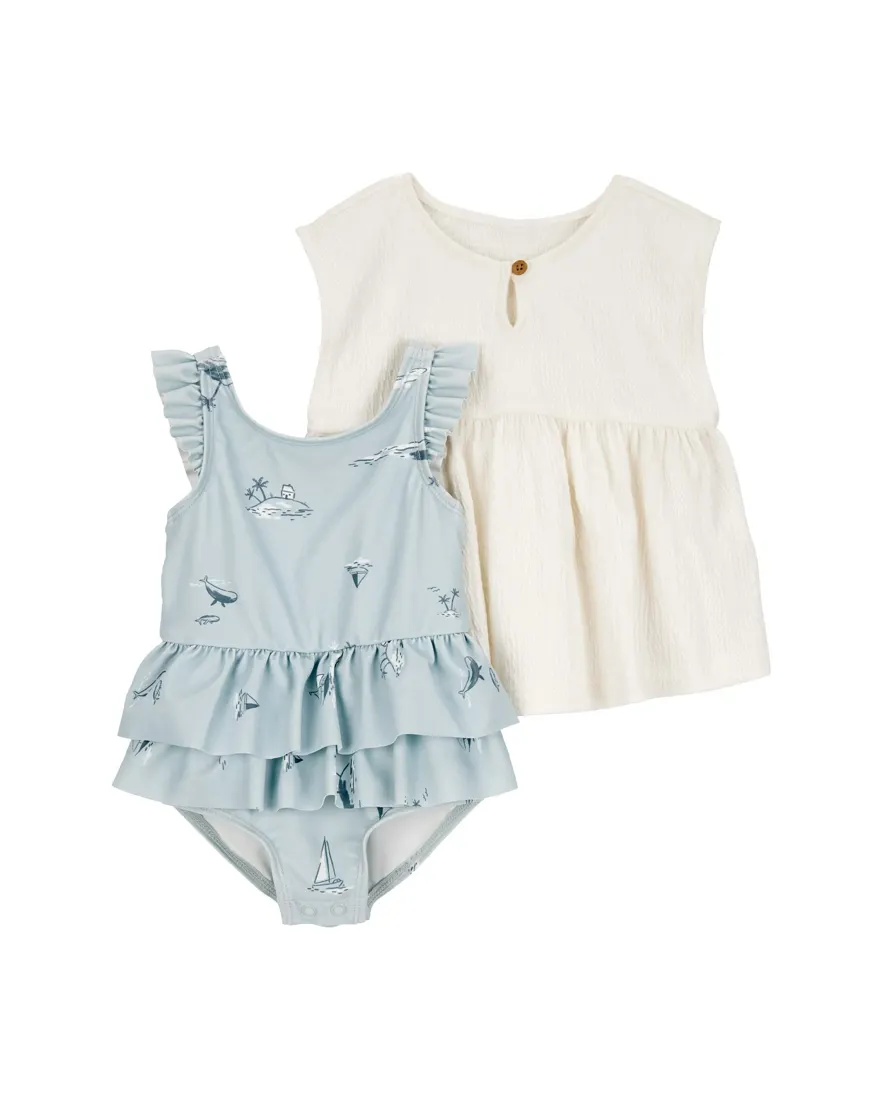 Maiô e blusa bebê com babados multicor