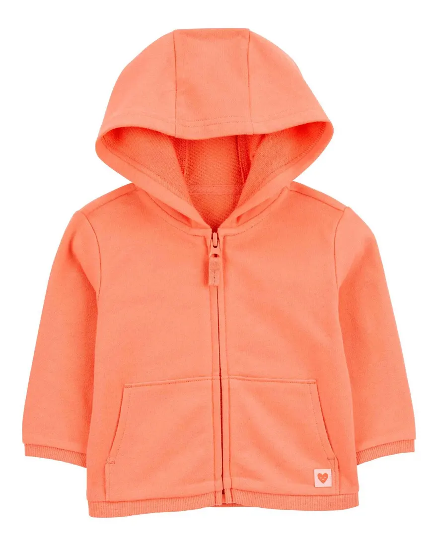 Blusa de moletom bebê com capuz e bolsos laranja