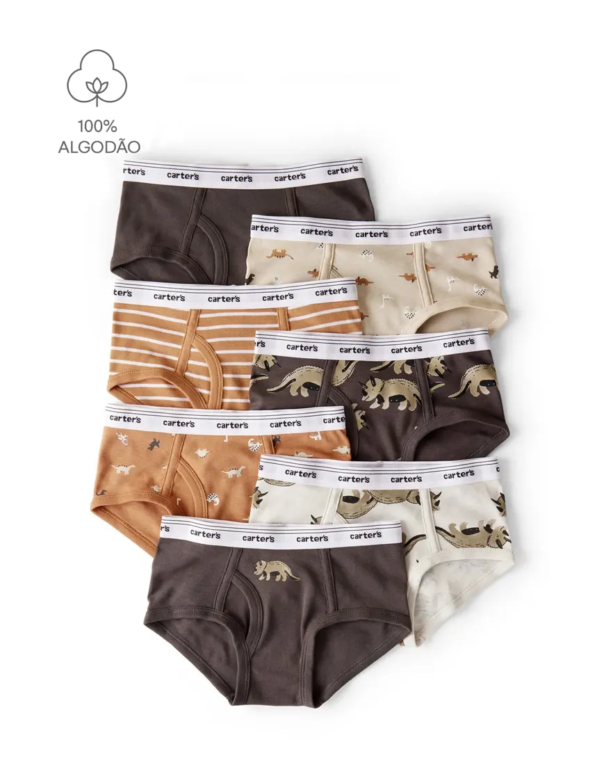 Kit cueca infantil 7 peças slip triceratops - multicor
