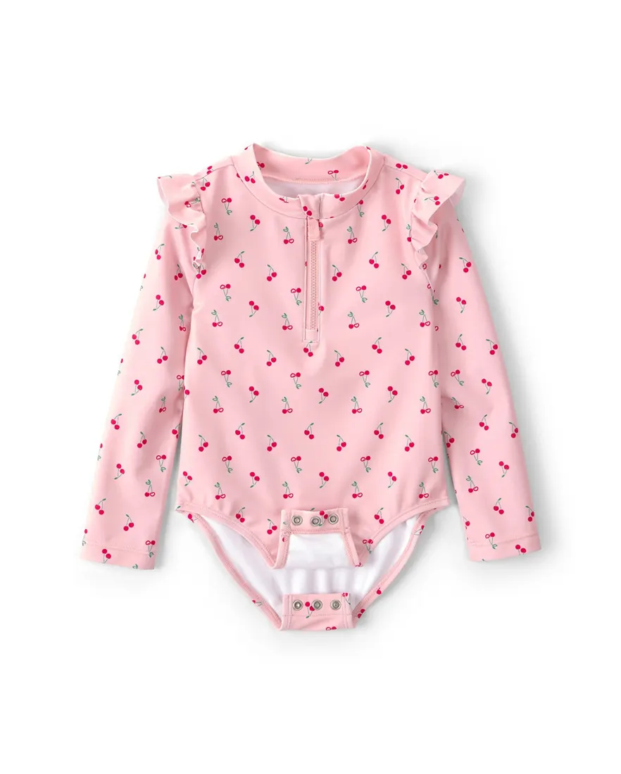 Outra vista de Maiô infantil menina cereja com babado UV 50+ - Rosa Claro