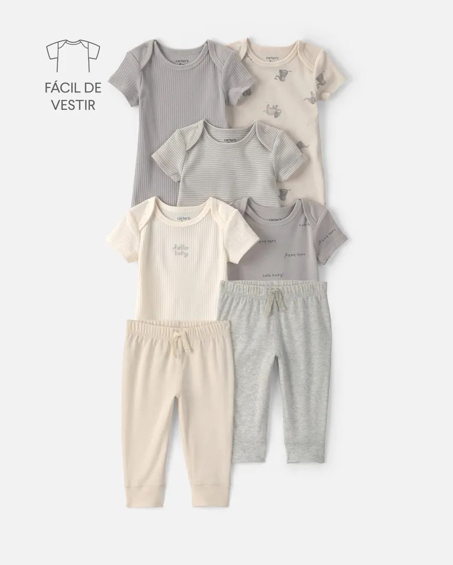 Conjunto bebê menino em algodão 7 peças - Multicor