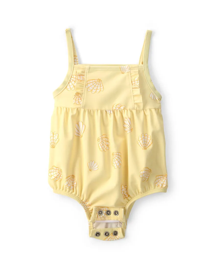 Outra vista de Maiô bebê menina concha UV 50+ - Amarelo Claro