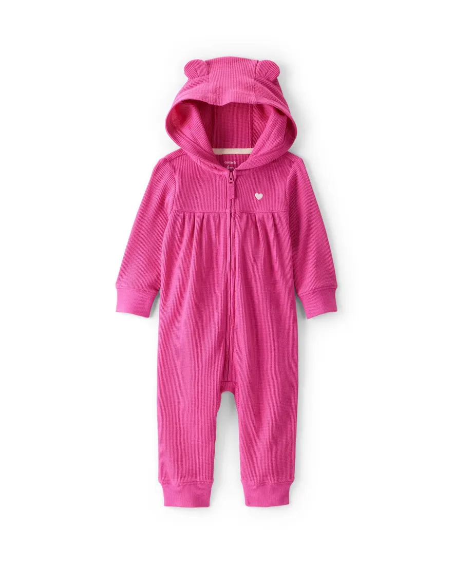Macacão bebê com capuz interativo texturizado - rosa