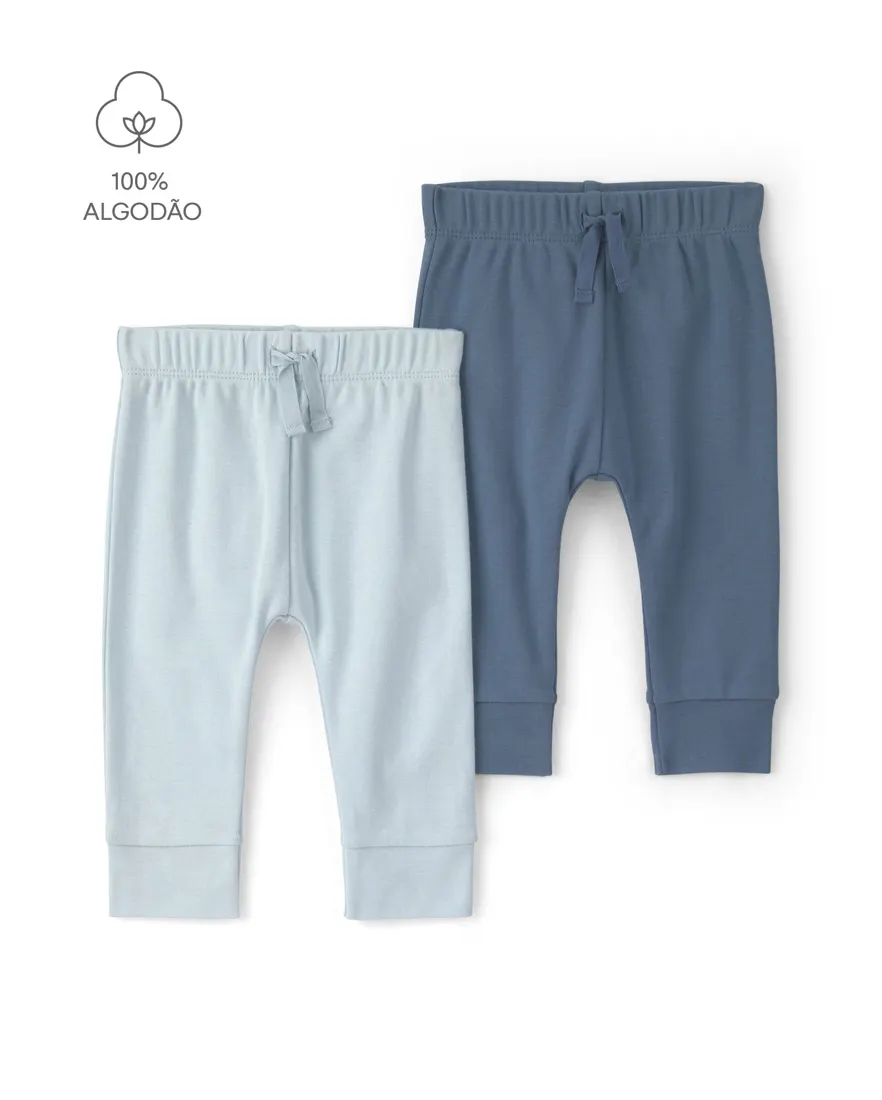 Kit calça bebê 2 peças cós elástico - Azul