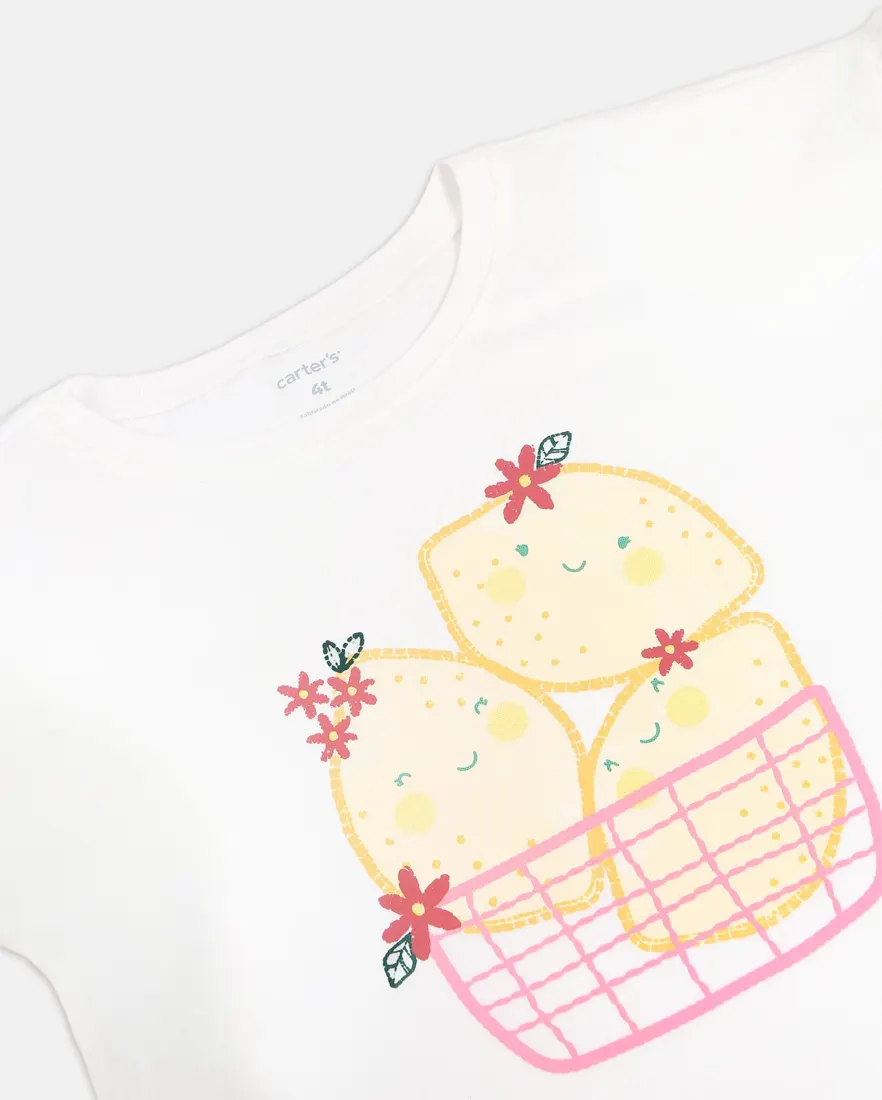Outra vista de Camiseta infantil menina cesta limão - Branca