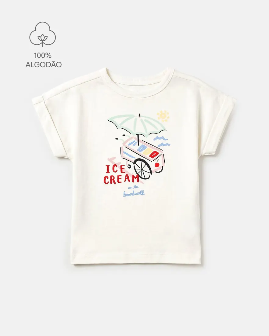 Camiseta infantil menina em algodão sorvete - Branca