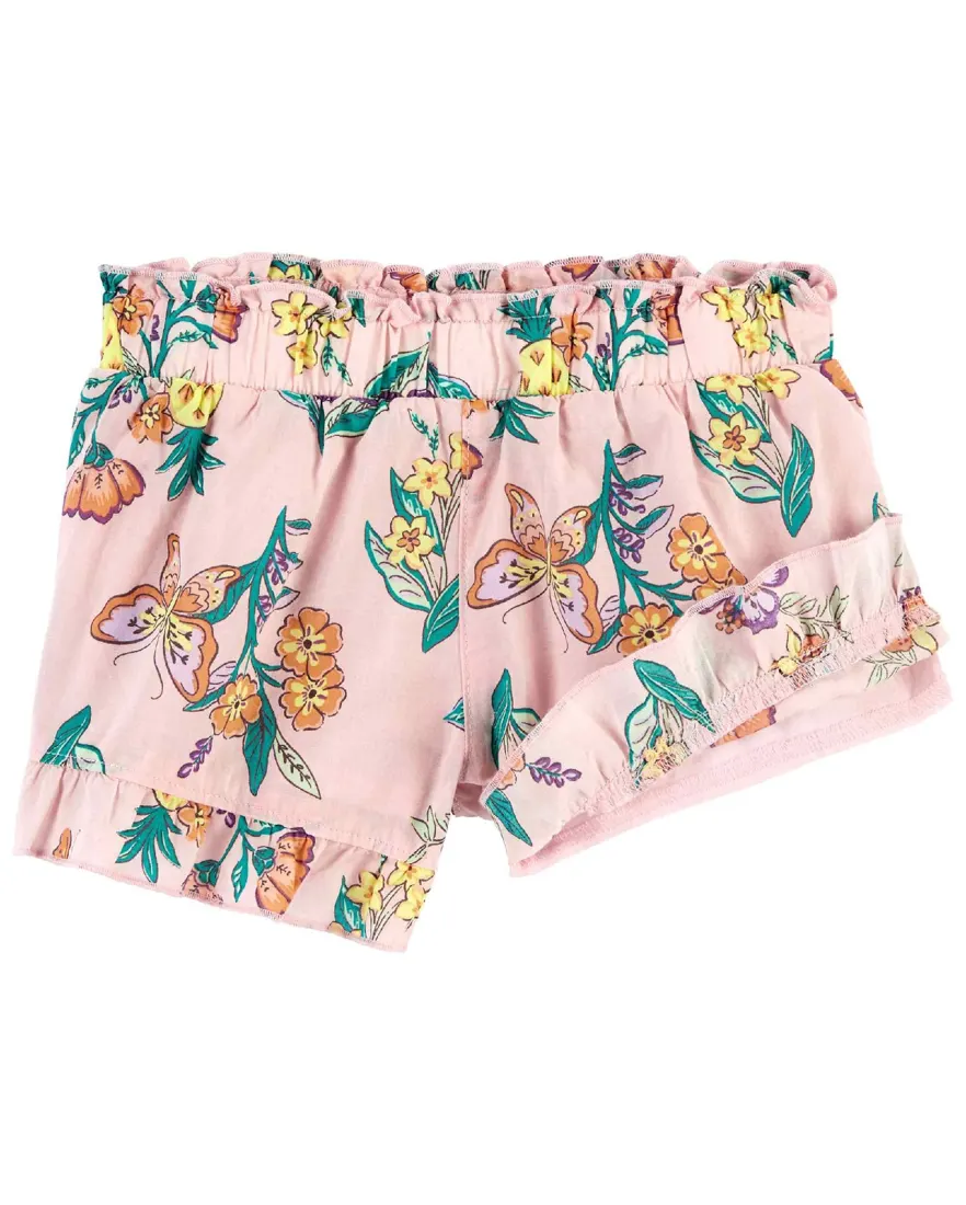 Outra vista de Short infantil cós de elástico floral rosa