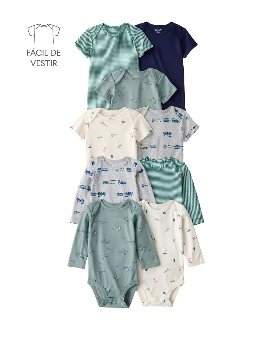 Kit body bebê 9 peças trenzinhos - multicor