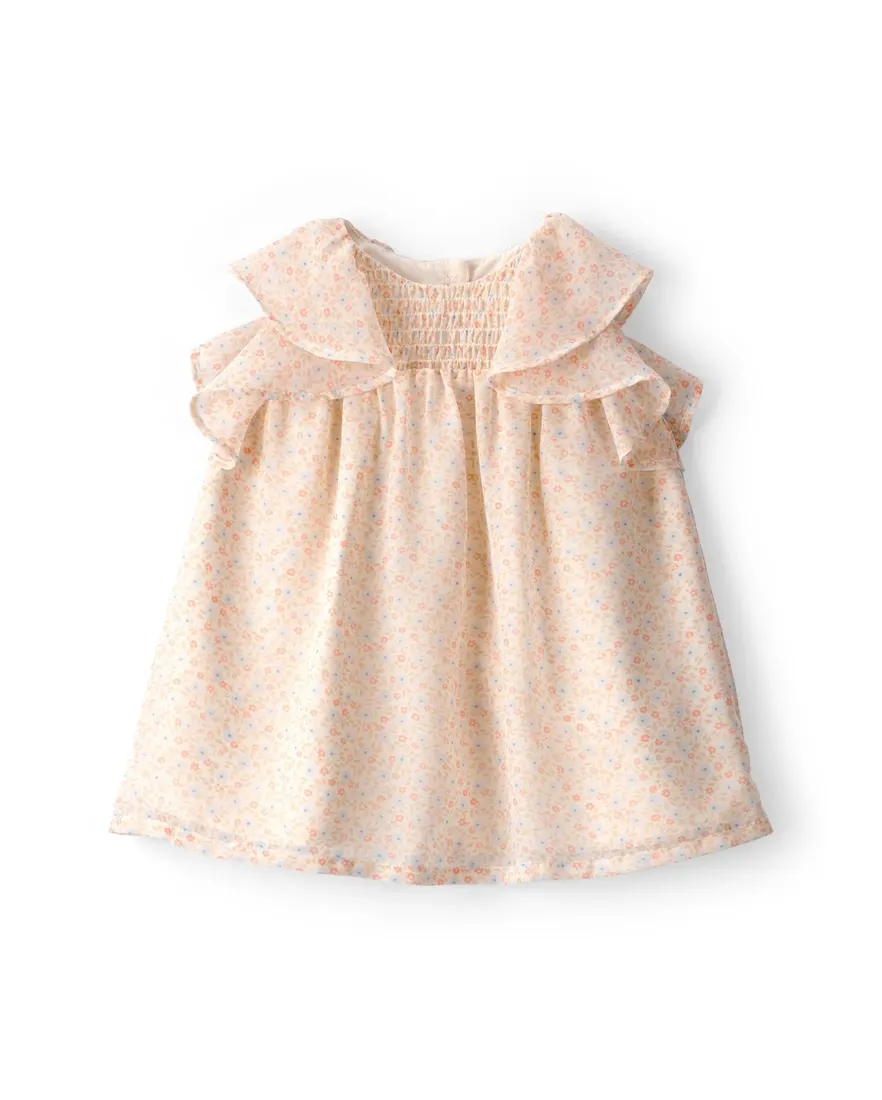 Vestido bebê floral com camadas - Off-white