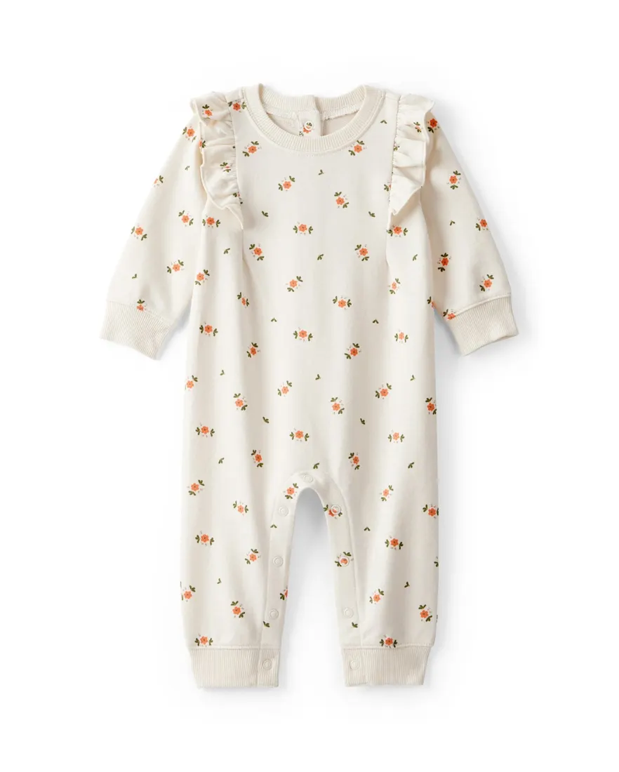 Outra vista de Macacão bebê floral com babados - off-white