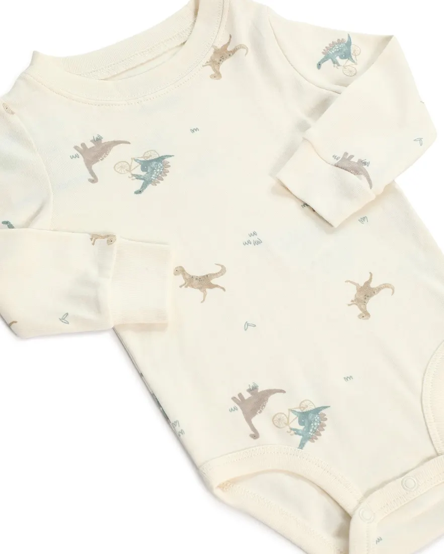 Outra vista de Conjunto longo bebê 3 peças matelassê dinossauro - multicor