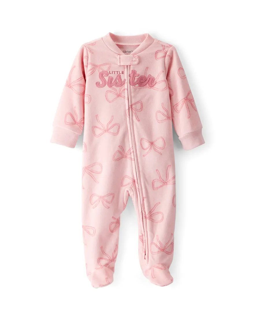Macacão bebê em fleece little sister - rosa
