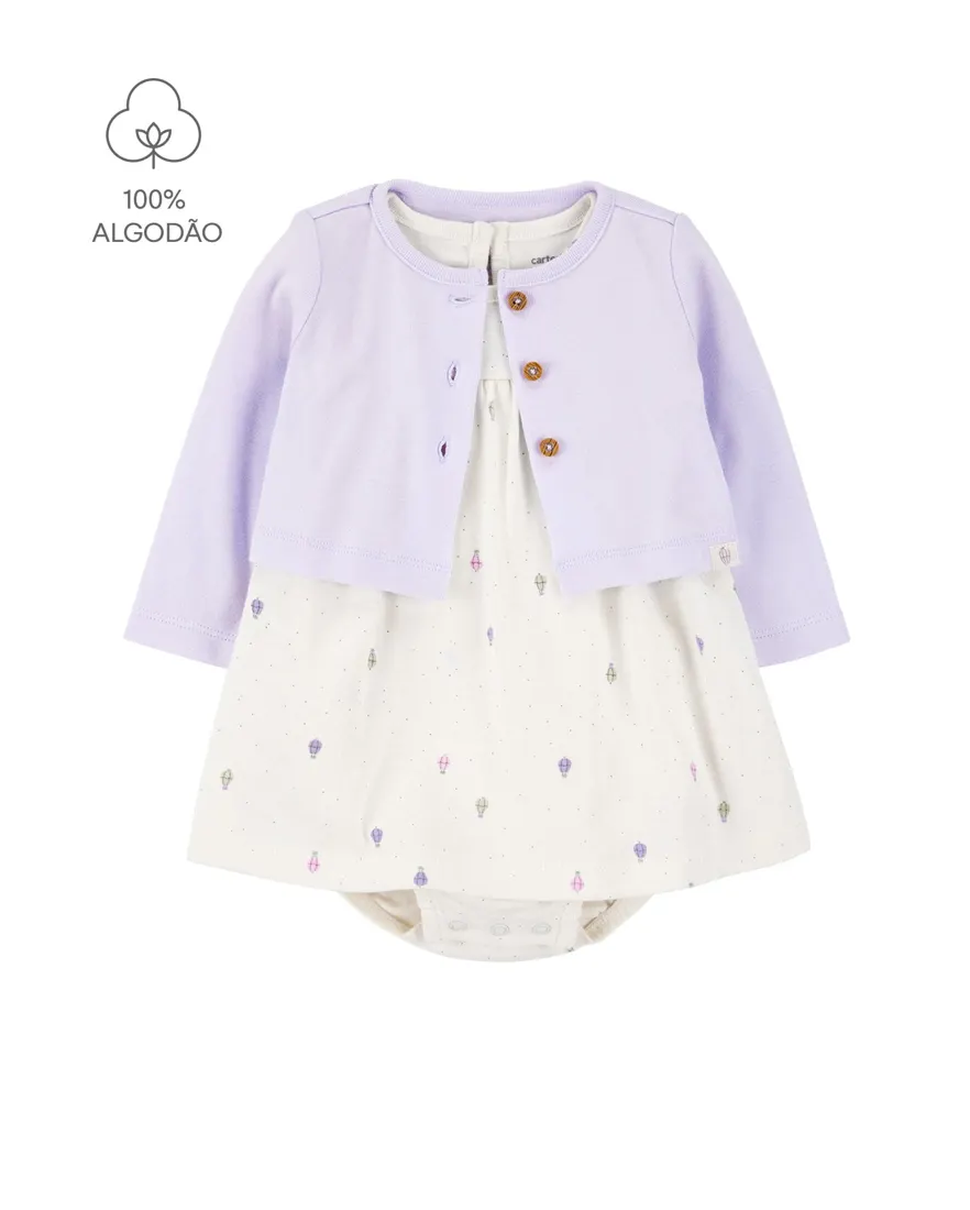 Vestido bebê evasê balões com casaco multicor
