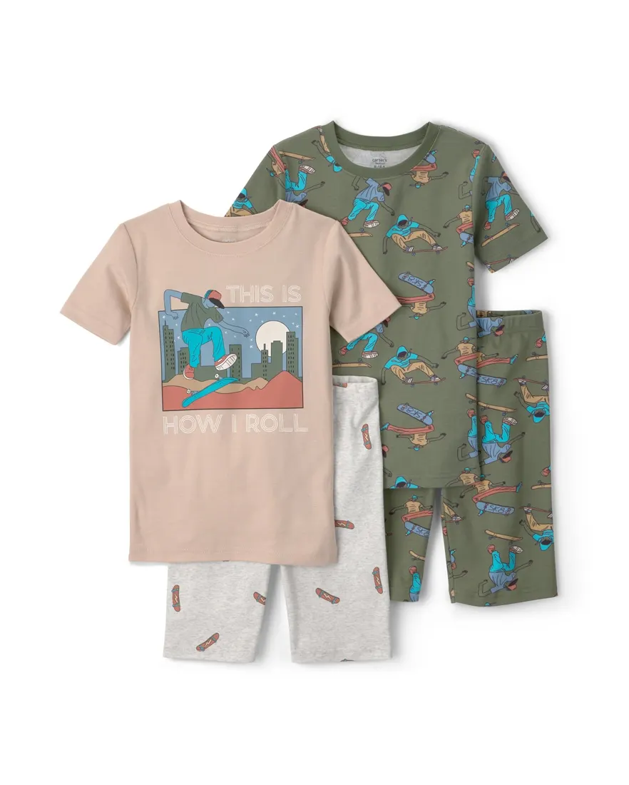 Pijama curto infantil 4 peças estampado - Multicor
