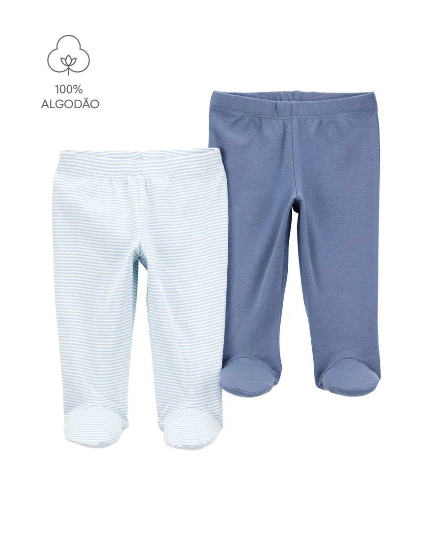 Kit calça bebê 2 peças cós elástico listrada - multicor