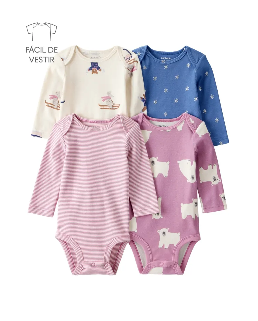 Kit body bebê 4 peças neve - multicor