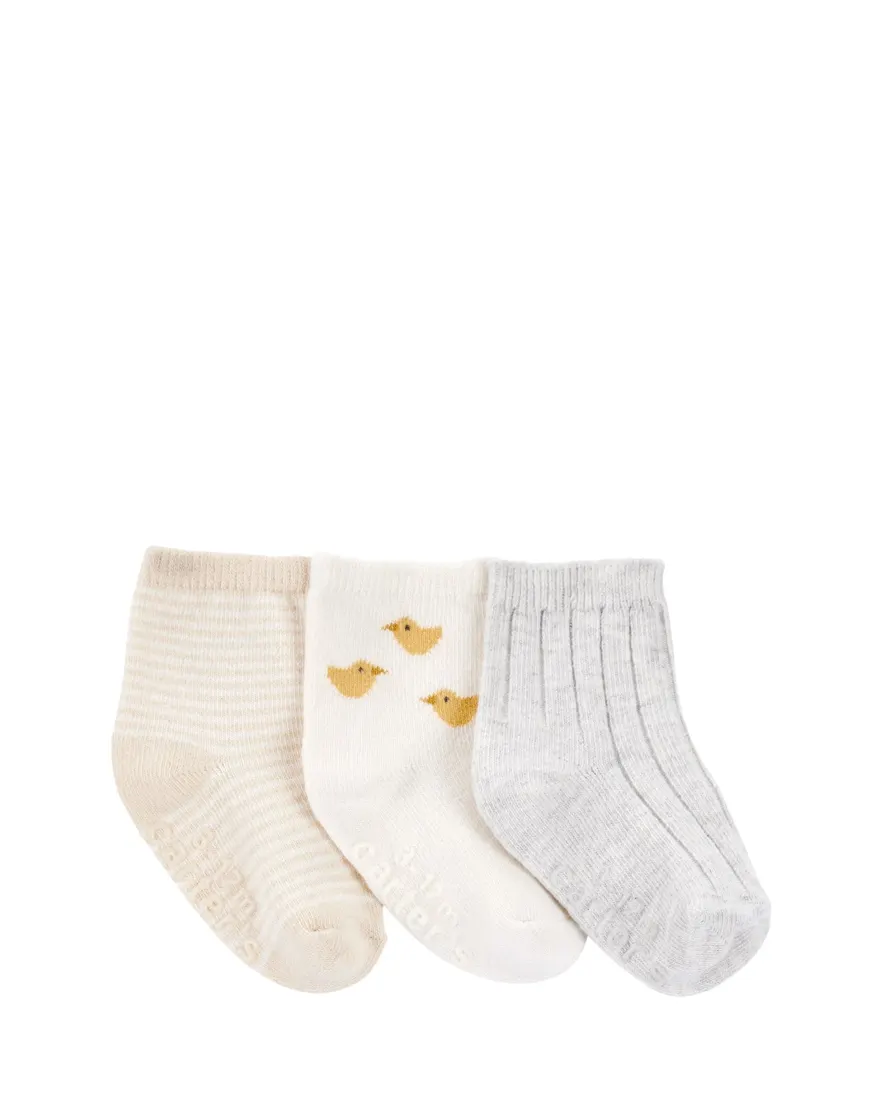 Kit meia bebê 3 pares patinho e listras multicor