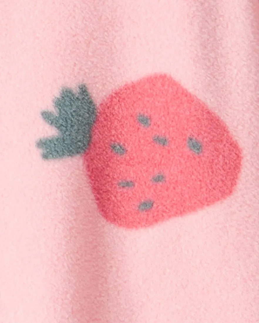 Outra vista de Macacão pijama infantil em fleece morango - rosa