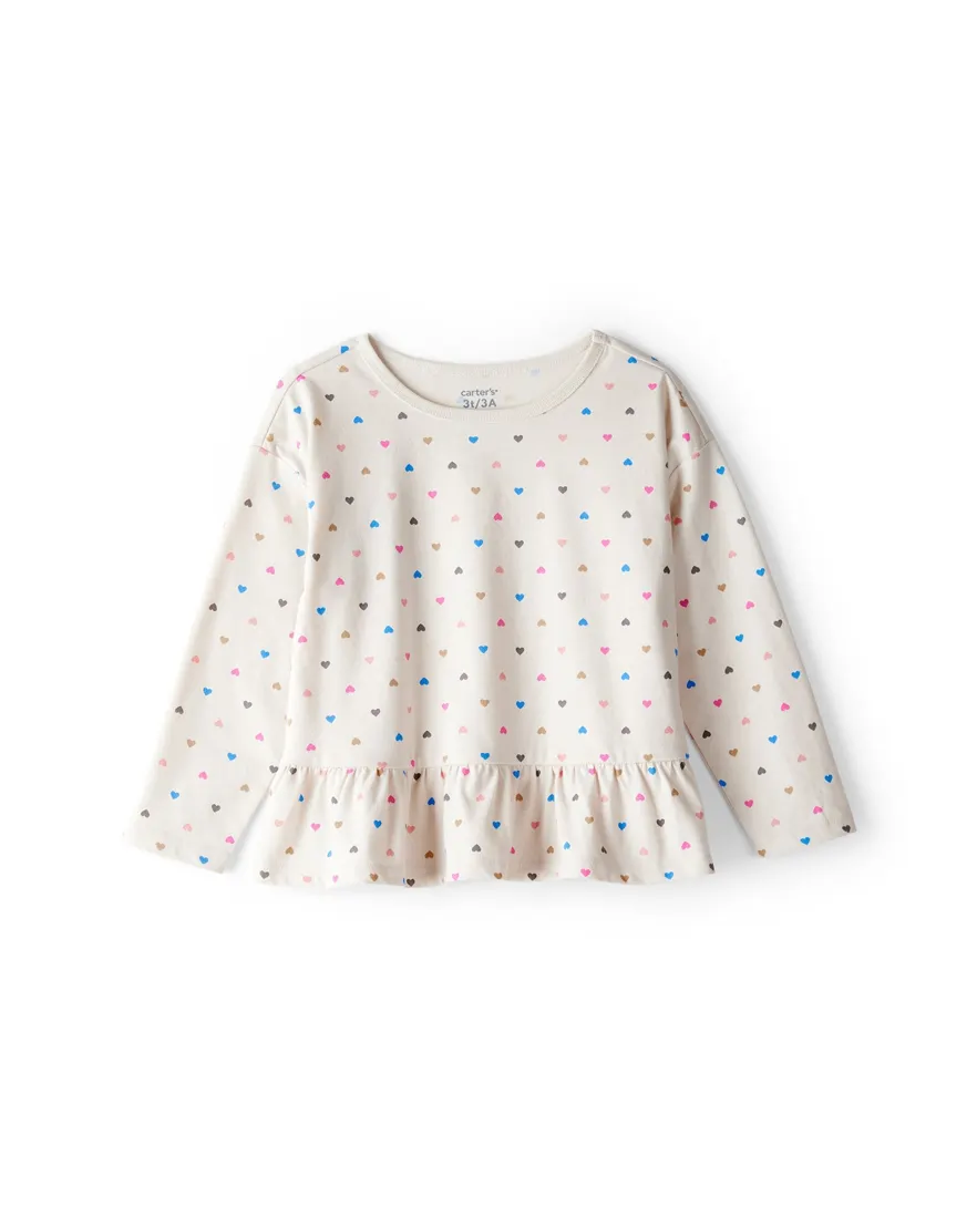 Blusa infantil com babados corações - bege