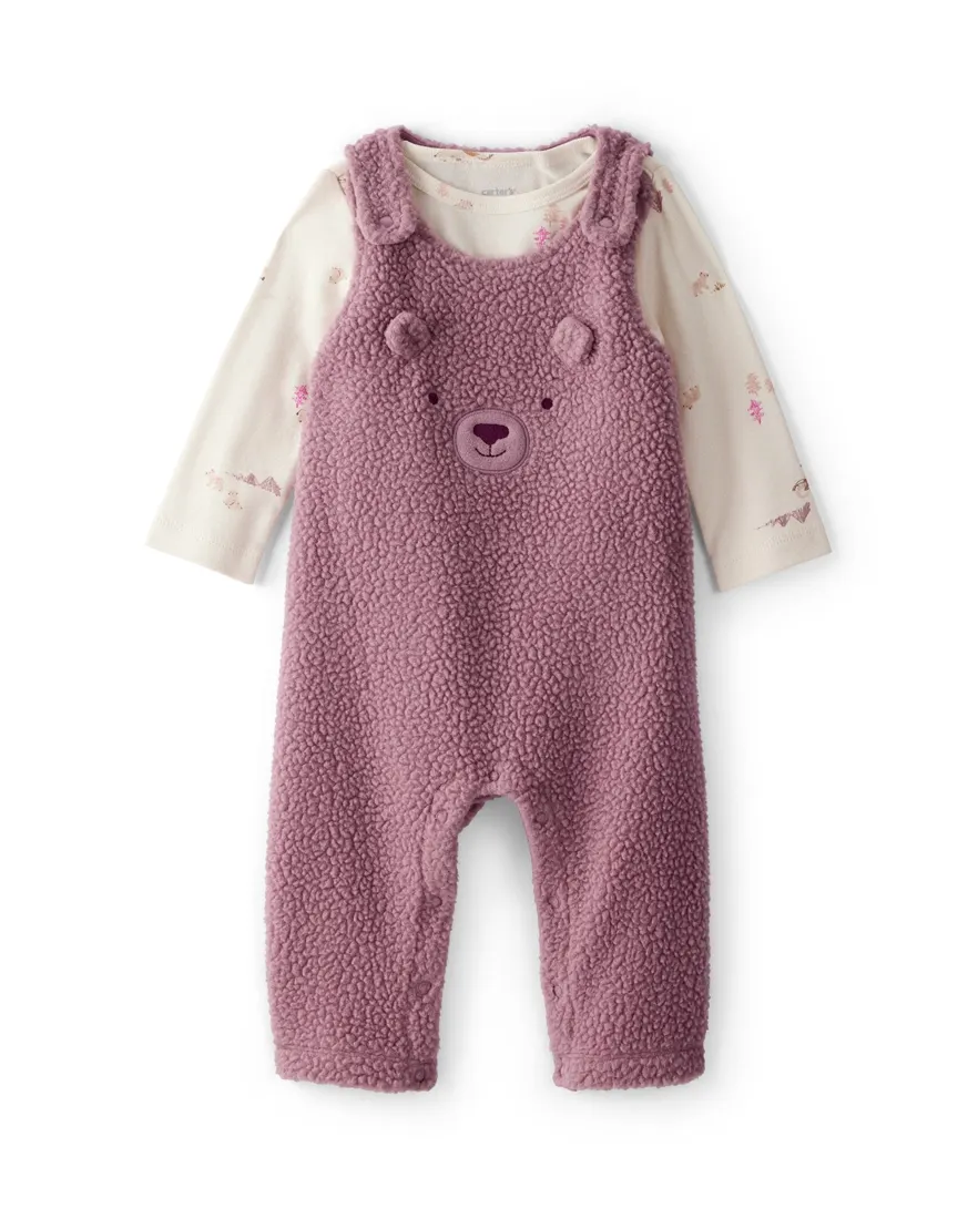 Jardineira bebê sherpa com blusa - multicor