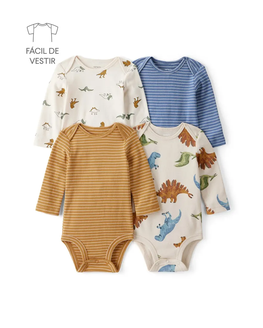 Kit body bebê 4 peças dinossauros - multicor