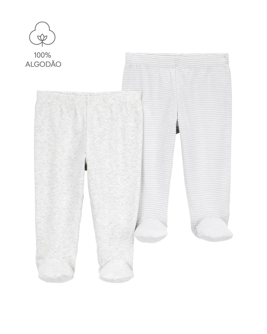 Kit calça bebê 2 peças cós elástico e pezinho multicor