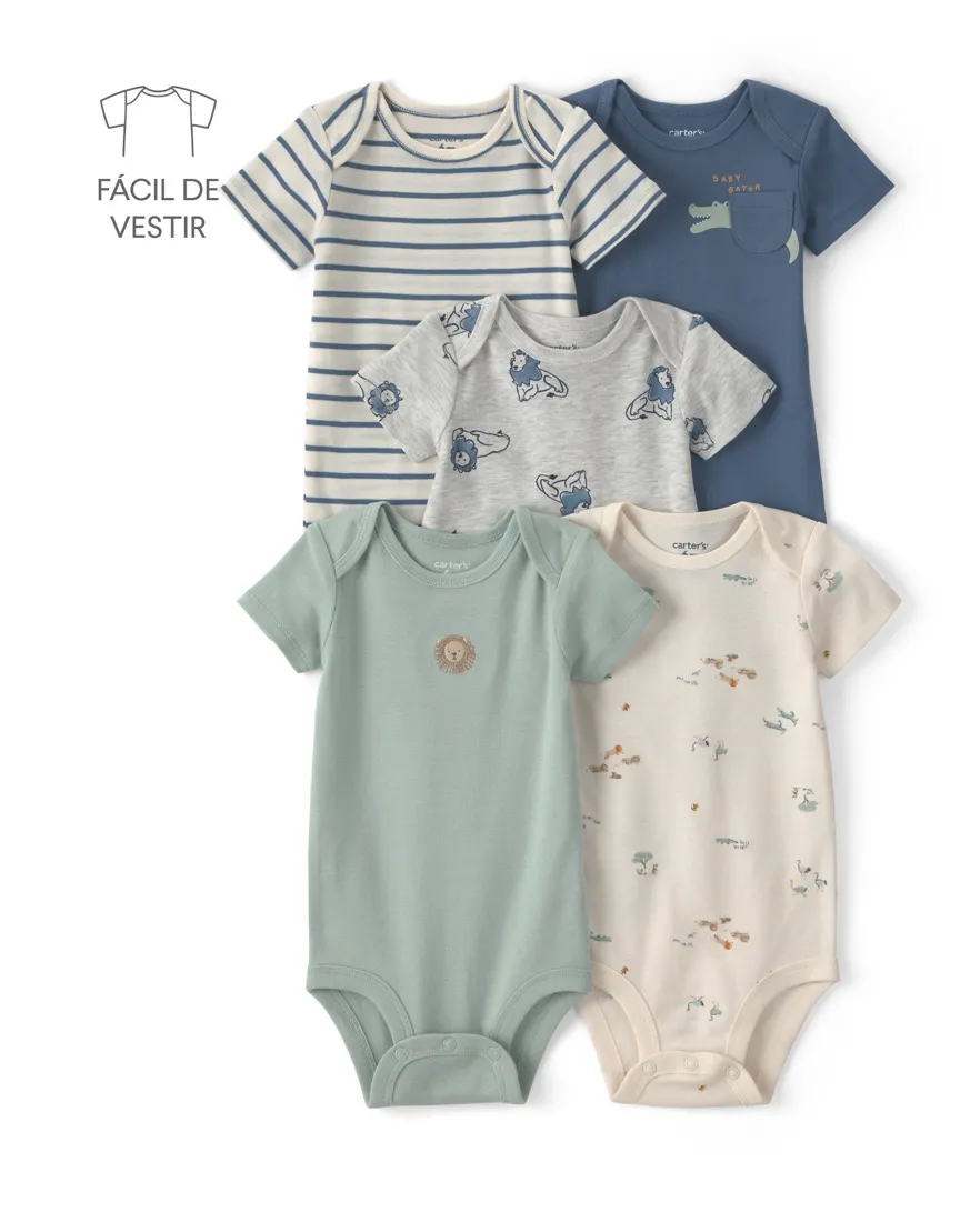 Kit body bebê 5 peças bichinhos - multicor