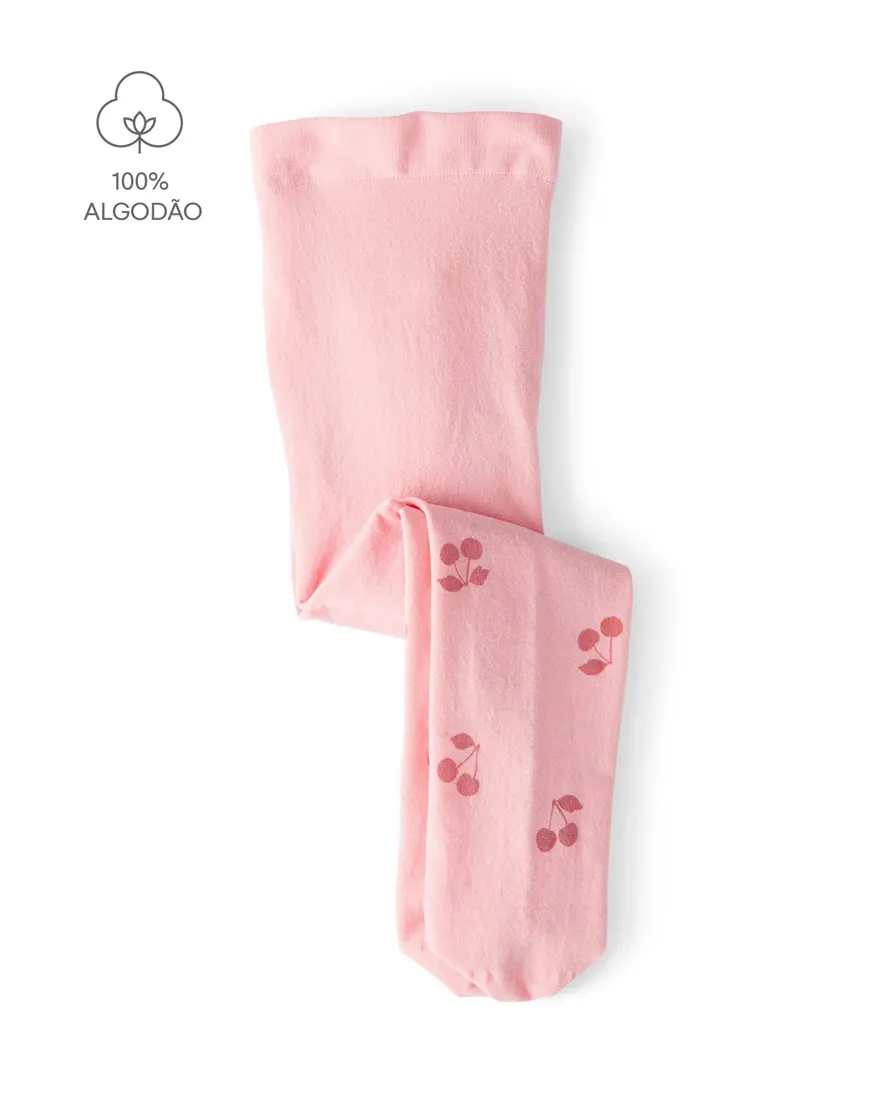 Meia-calça bebê menina cereja - Rosa Claro