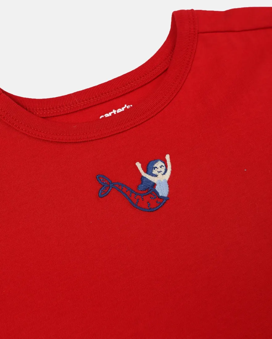 Outra vista de Camiseta infantil menina em algodão sereia - Vermelha