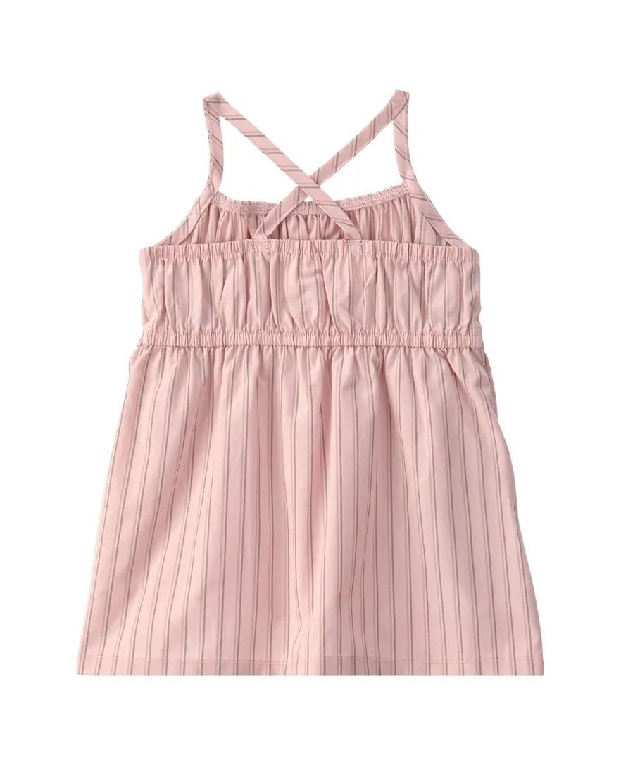 Outra vista de Vestido bebê listrado com laço e lastex - Rosa