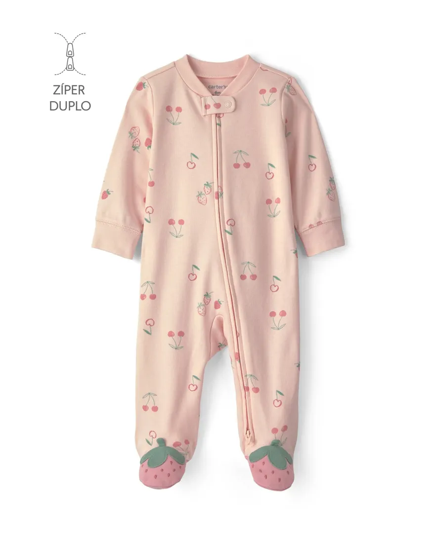 Macacão bebê com pezinho estampado - Rosa