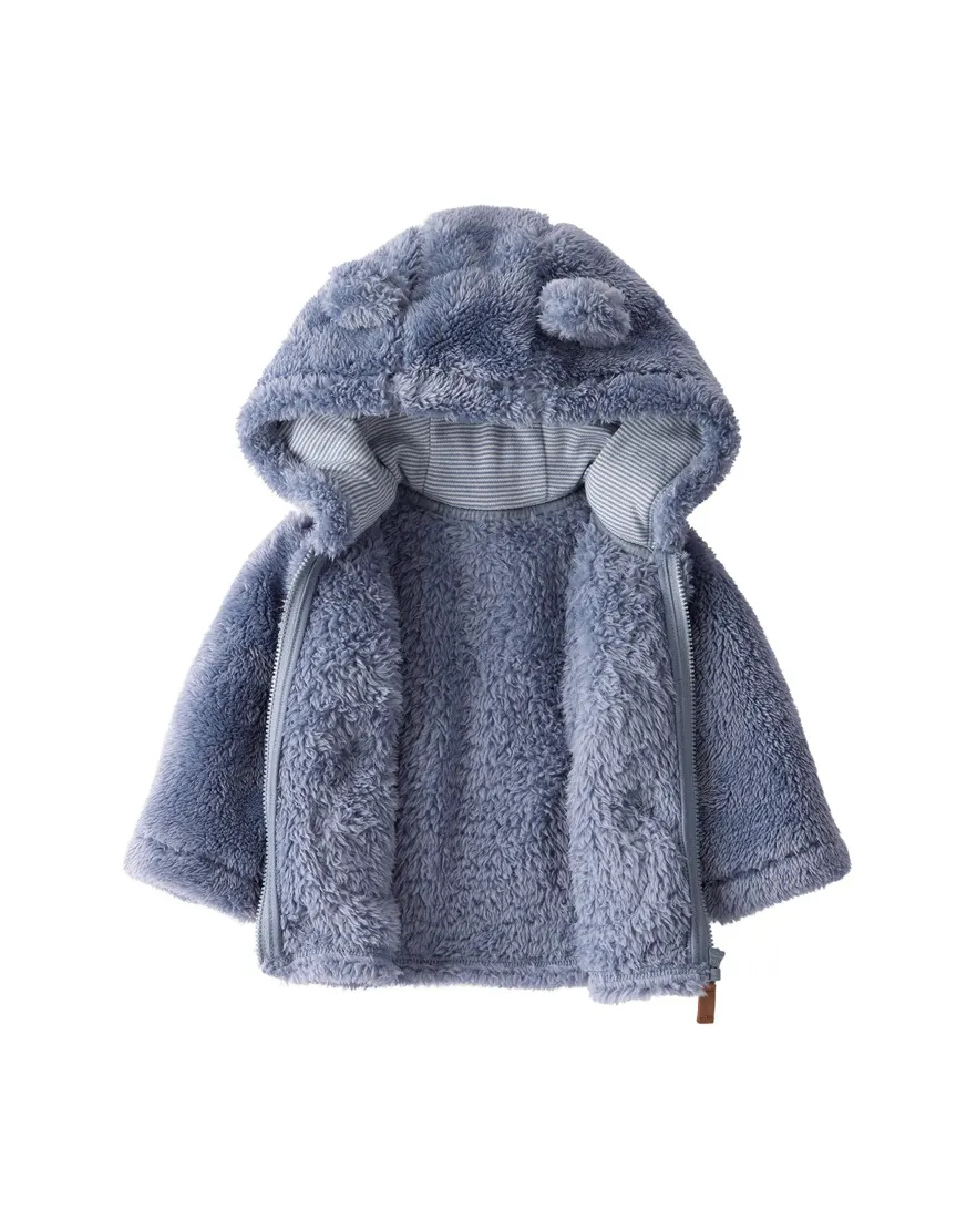 Outra vista de Casaco bebê peluciado com capuz urso - azul