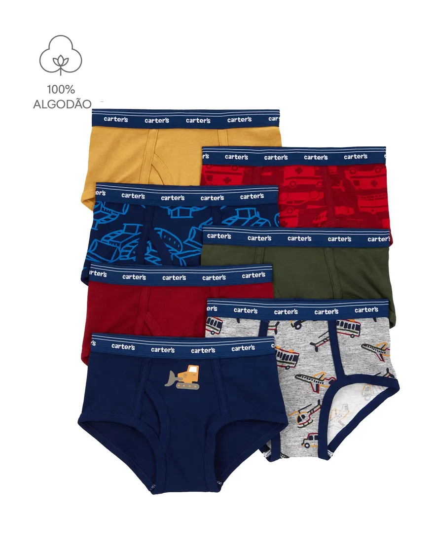 Kit cueca infantil slip 7 peças variadas - multicor
