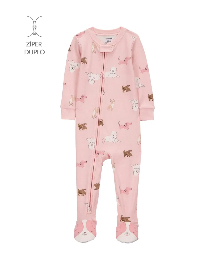 Macacão pijama infantil com pezinho cachorros - rosa