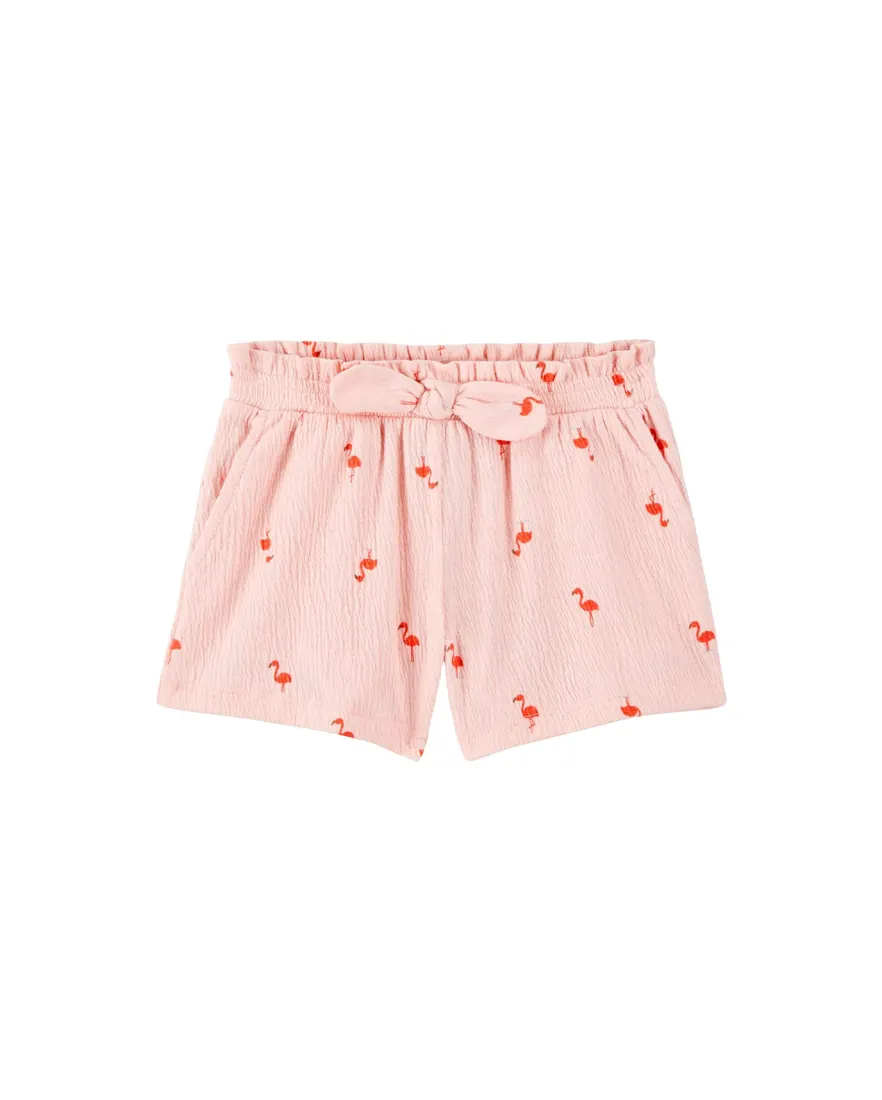 Short infantil texturizado com laço flamingos - rosa