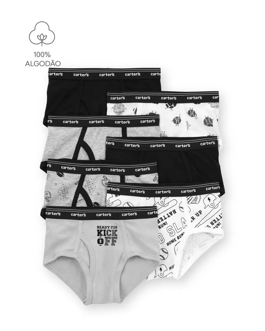 Kit cueca infantil 7 peças slip esportes - multicor