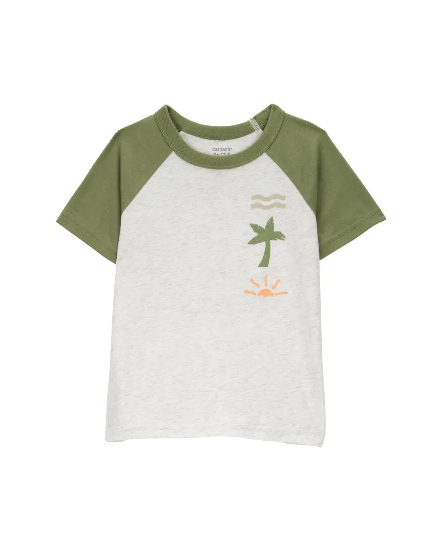 Camiseta infantil manga curta raglan mescla cinza