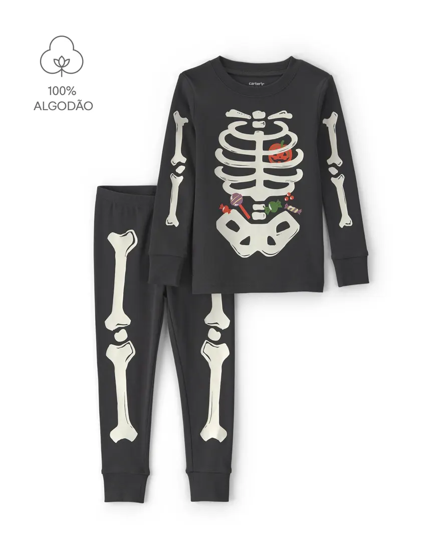 Pijama longo infantil menino 2 peças Halloween - Preto