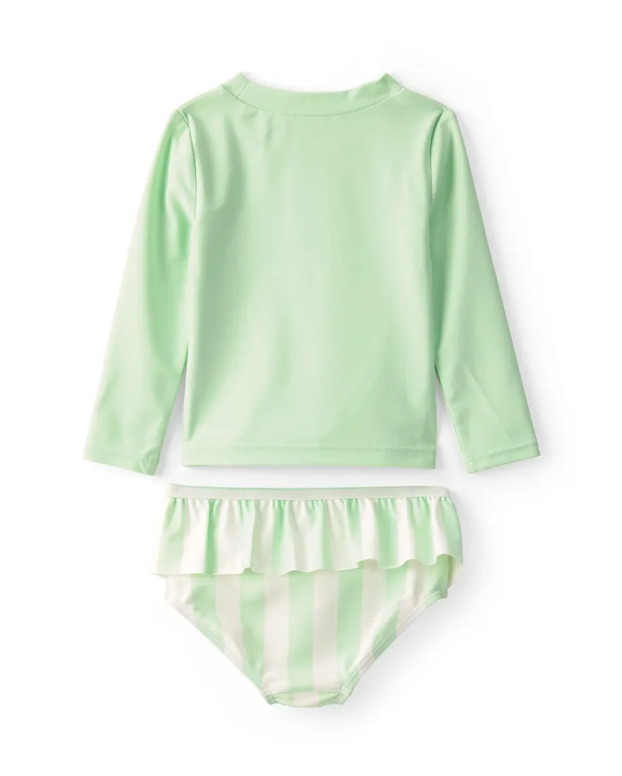 Outra vista de Conjunto de praia bebê menina estampado UV 50+ 2 peças - Verde Claro