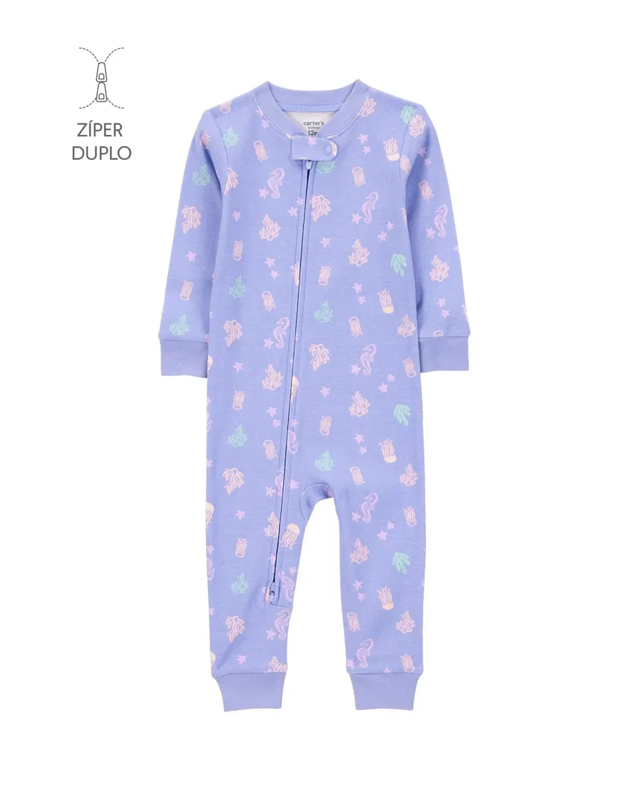 Macacão pijama infantil algas marinhas lilás