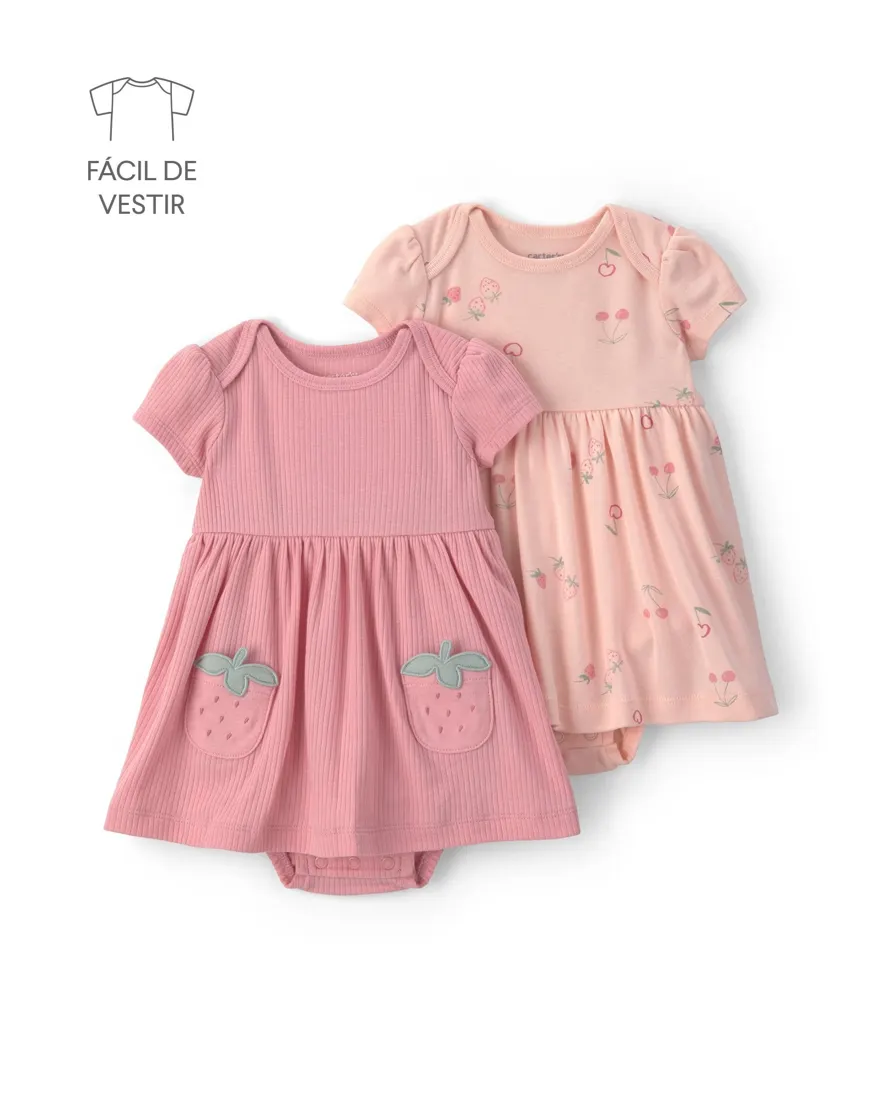 Kit vestido bebê 2 peças estampado - Rosa