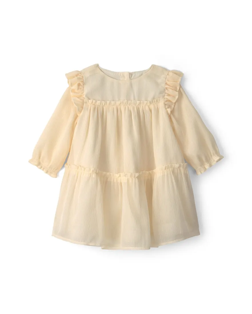 Vestido evasê com calcinha bebê menina texturizado natal - Amarelo Claro