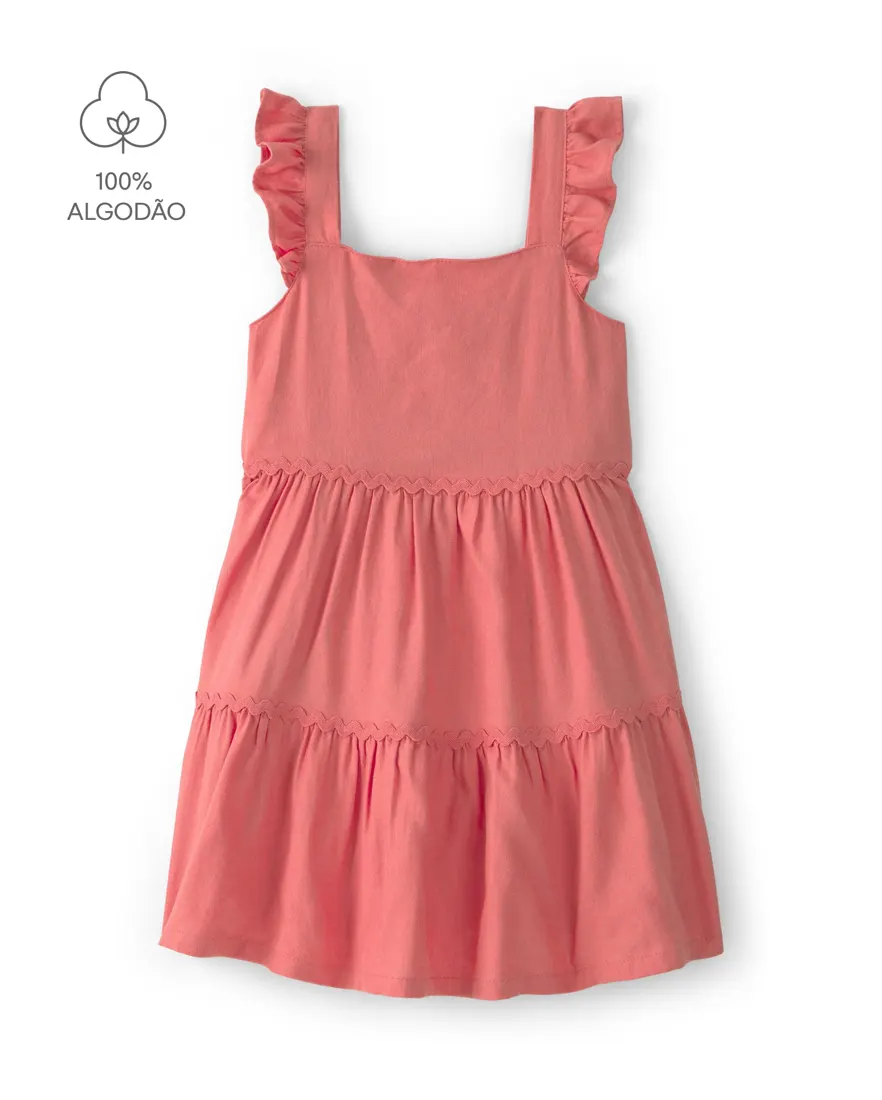 Vestido infantil evasê alças com babados - Vermelho